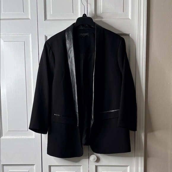 Laundry By Shelli Segal Jackets & Blazers - Laundry By Shelli Segal Black Blazer with Faux Leather Trim